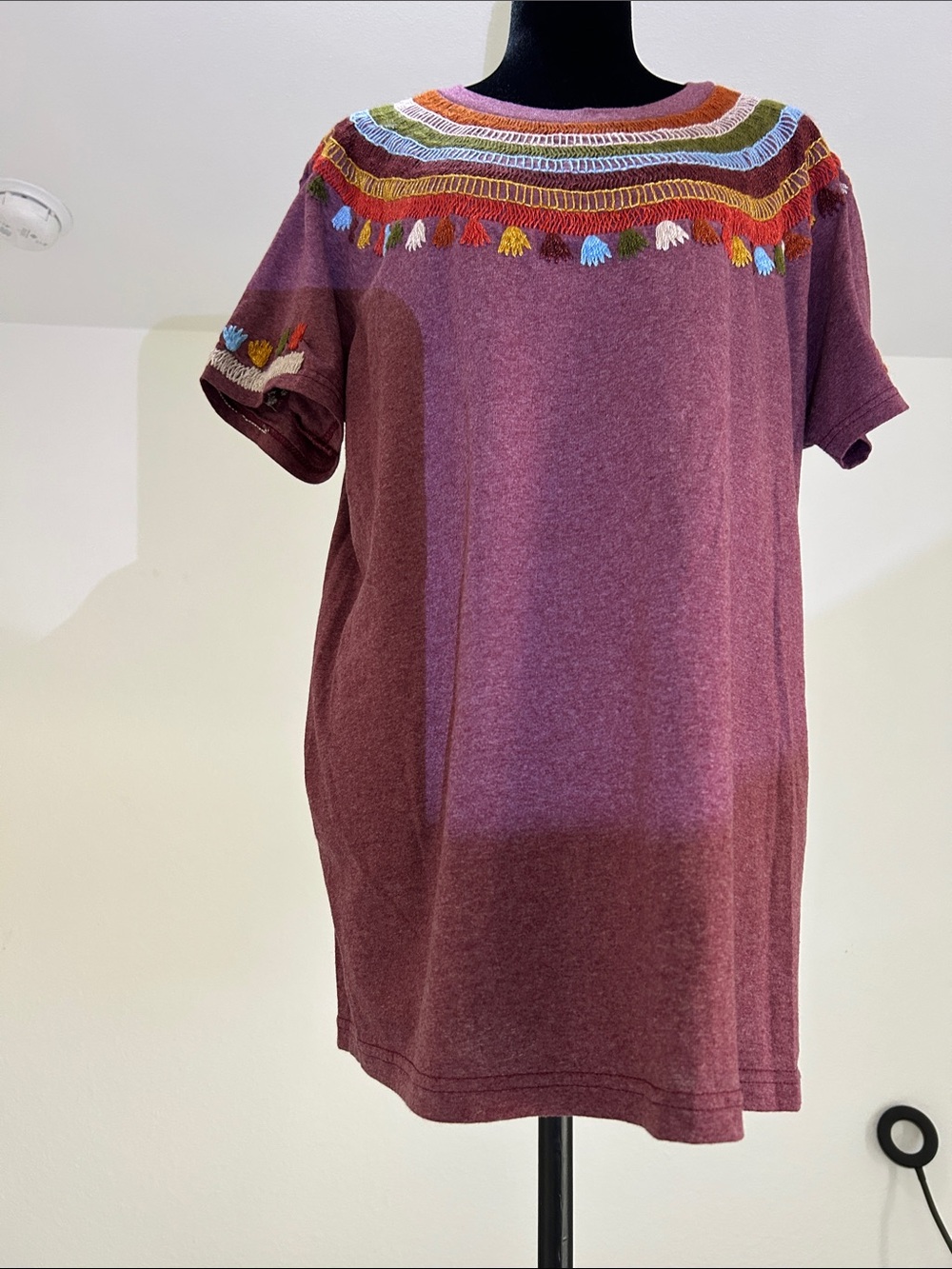 Boho Tassel-Yoke Tee Dress in Mauve